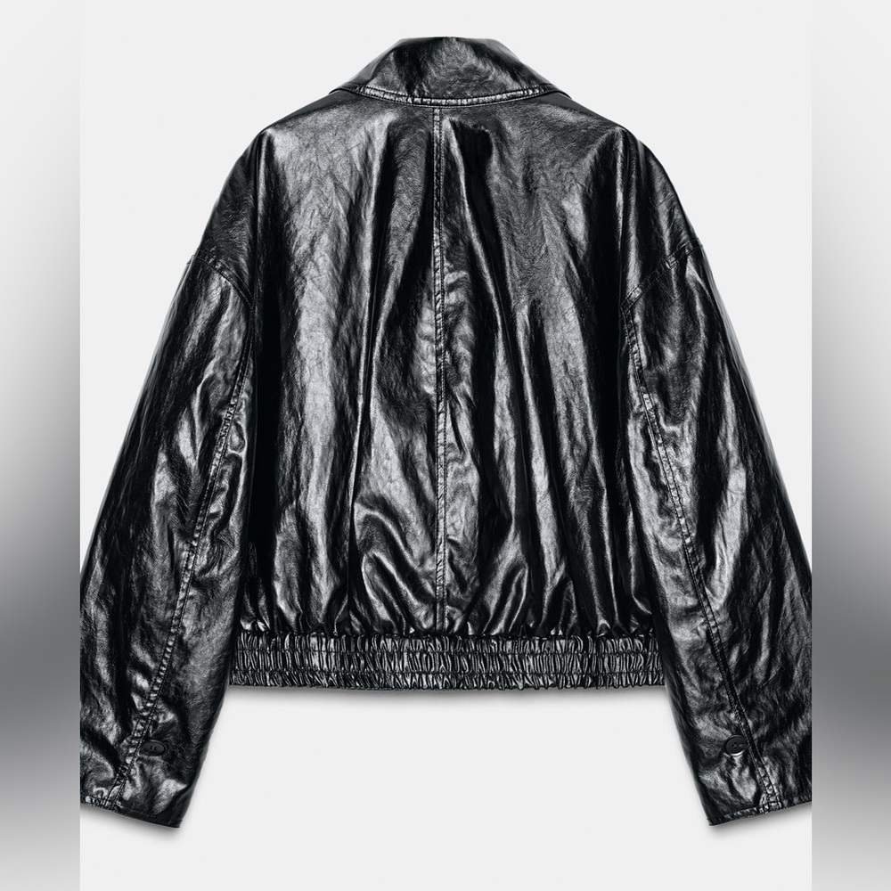 Zara Women Collection Shiny black Jacket with lapel collar - Picture 2 of 11